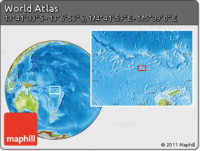 Physical Location Map of the Area around 13° 24' 15" S, 175° 10' 30" E