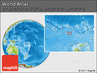 Physical Location Map of the Area around 13° 24' 15" S, 176° 1' 30" E