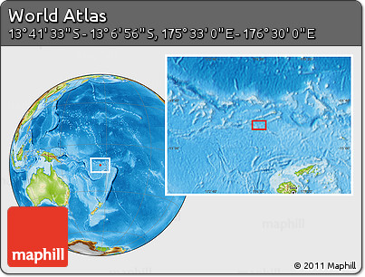 Physical Location Map of the Area around 13° 24' 15" S, 176° 1' 30" E