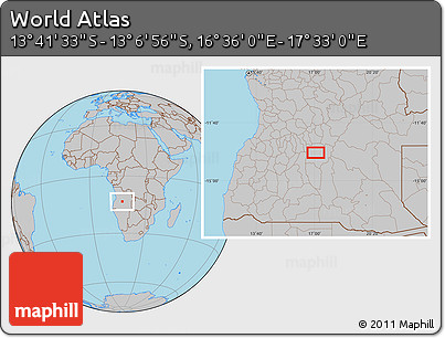 Gray Location Map of the Area around 13° 24' 15" S, 17° 4' 30" E