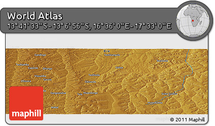 Physical Panoramic Map of the Area around 13° 24' 15" S, 17° 4' 30" E