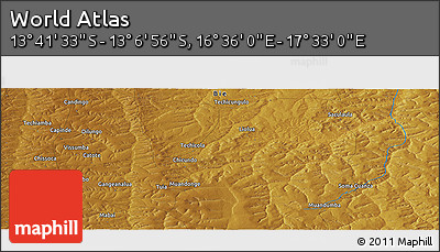 Physical Panoramic Map of the Area around 13° 24' 15" S, 17° 4' 30" E