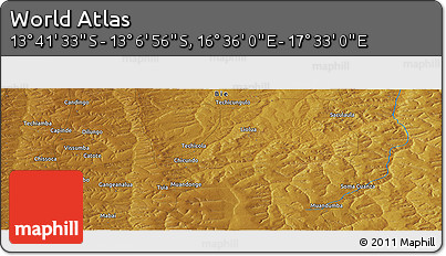 Physical Panoramic Map of the Area around 13° 24' 15" S, 17° 4' 30" E