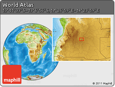 Physical Location Map of the Area around 13° 24' 15" S, 17° 55' 29" E
