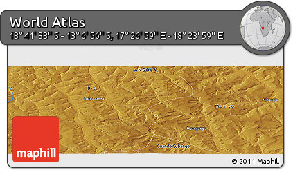 Physical Panoramic Map of the Area around 13° 24' 15" S, 17° 55' 29" E