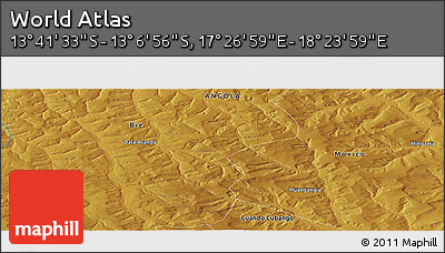 Physical Panoramic Map of the Area around 13° 24' 15" S, 17° 55' 29" E