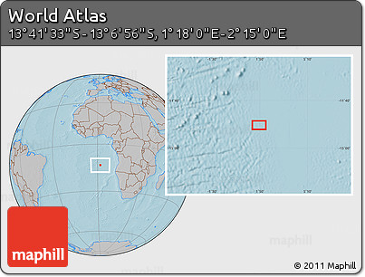 Gray Location Map of the Area around 13° 24' 15" S, 1° 46' 29" E, hill shading