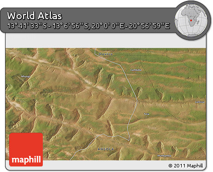 Satellite 3D Map of the Area around 13° 24' 15" S, 20° 28' 30" E