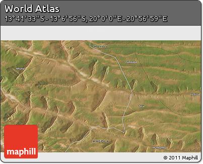 Satellite 3D Map of the Area around 13° 24' 15" S, 20° 28' 30" E