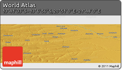 Physical Panoramic Map of the Area around 13° 24' 15" S, 21° 19' 30" E