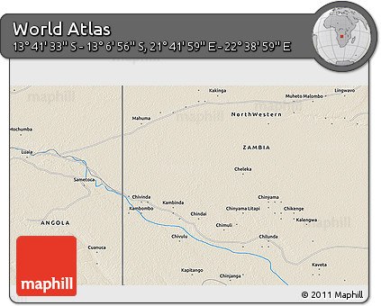 Shaded Relief 3D Map of the Area around 13° 24' 15" S, 22° 10' 29" E