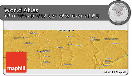 Physical Panoramic Map of the Area around 13° 24' 15" S, 23° 52' 30" E