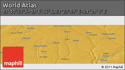 Physical Panoramic Map of the Area around 13° 24' 15" S, 23° 52' 30" E
