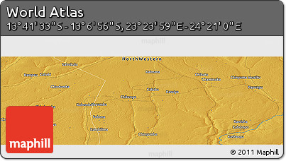 Physical Panoramic Map of the Area around 13° 24' 15" S, 23° 52' 30" E