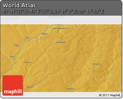 Physical 3D Map of the Area around 13° 24' 15" S, 24° 43' 30" E