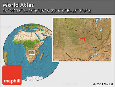 Satellite Location Map of the Area around 13° 24' 15" S, 25° 34' 30" E