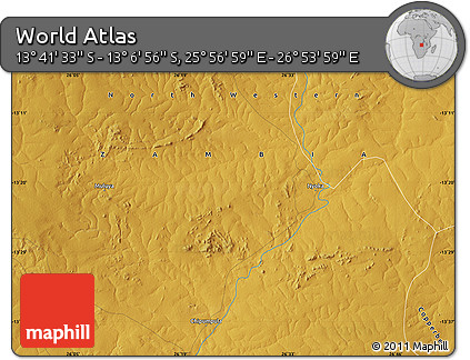 Physical Map of the Area around 13° 24' 15" S, 26° 25' 29" E