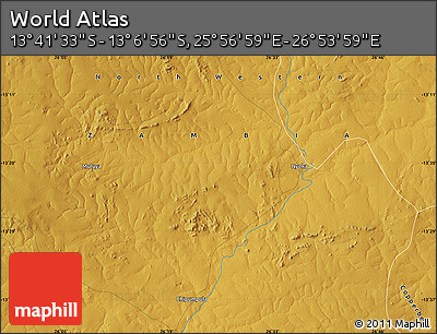 Physical Map of the Area around 13° 24' 15" S, 26° 25' 29" E