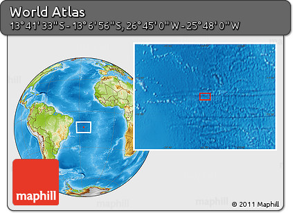 Physical Location Map of the Area around 13° 24' 15" S, 26° 16' 29" W