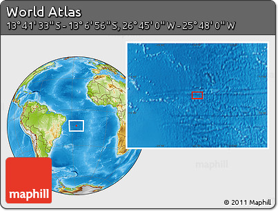 Physical Location Map of the Area around 13° 24' 15" S, 26° 16' 29" W