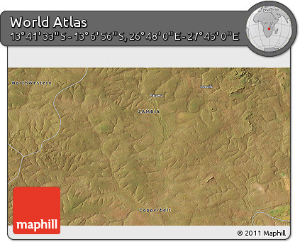 Satellite 3D Map of the Area around 13° 24' 15" S, 27° 16' 29" E