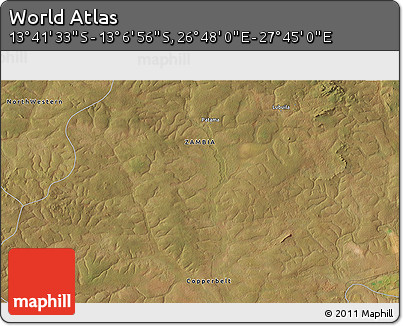 Satellite 3D Map of the Area around 13° 24' 15" S, 27° 16' 29" E