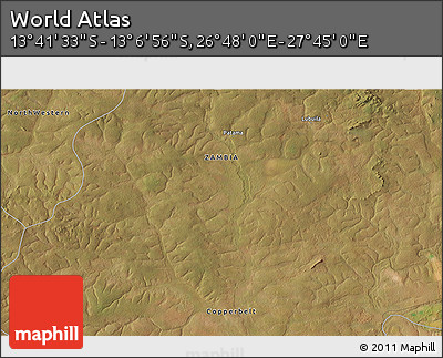 Satellite 3D Map of the Area around 13° 24' 15" S, 27° 16' 29" E