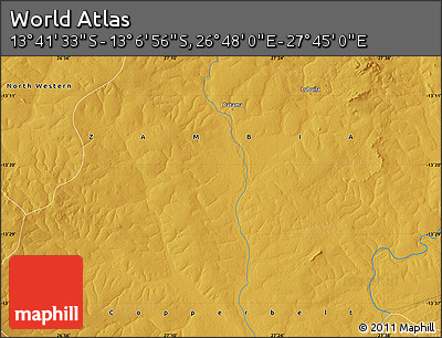 Physical Map of the Area around 13° 24' 15" S, 27° 16' 29" E