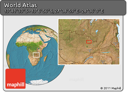 Satellite Location Map of the Area around 13° 24' 15" S, 28° 7' 30" E
