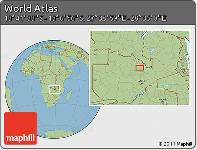 Savanna Style Location Map of the Area around 13° 24' 15" S, 28° 7' 30" E