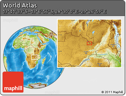 Physical Location Map of the Area around 13° 24' 15" S, 28° 58' 30" E