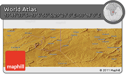 Physical Panoramic Map of the Area around 13° 24' 15" S, 29° 49' 30" E