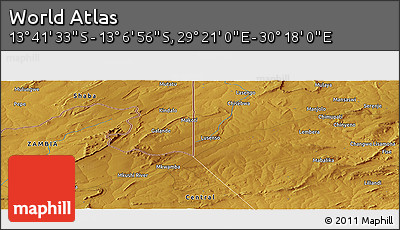 Physical Panoramic Map of the Area around 13° 24' 15" S, 29° 49' 30" E