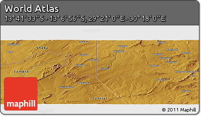 Physical Panoramic Map of the Area around 13° 24' 15" S, 29° 49' 30" E