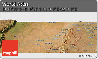 Satellite Panoramic Map of the Area around 13° 24' 15" S, 31° 31' 29" E