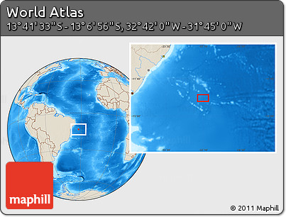 Shaded Relief Location Map of the Area around 13° 24' 15" S, 32° 13' 30" W