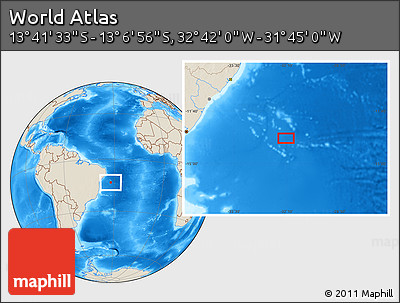 Shaded Relief Location Map of the Area around 13° 24' 15" S, 32° 13' 30" W
