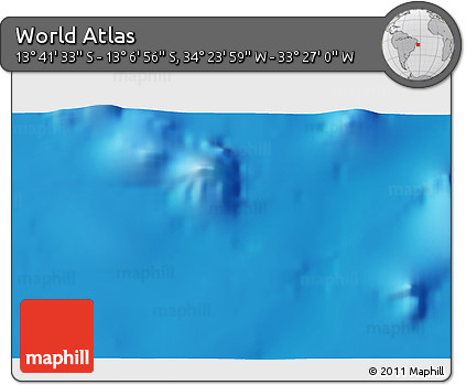Physical 3D Map of the Area around 13° 24' 15" S, 33° 55' 29" W
