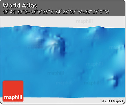 Physical 3D Map of the Area around 13° 24' 15" S, 33° 55' 29" W