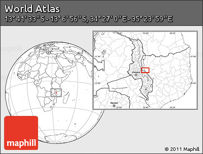 Blank Location Map of the Area around 13° 24' 15" S, 34° 55' 29" E