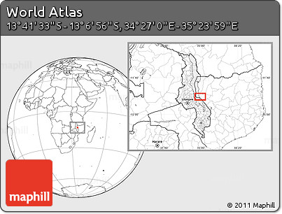 Blank Location Map of the Area around 13° 24' 15" S, 34° 55' 29" E