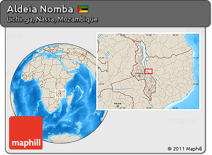 Shaded Relief Location Map of Aldeia Nomba