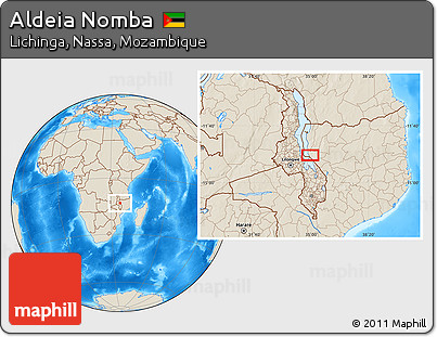 Shaded Relief Location Map of Aldeia Nomba