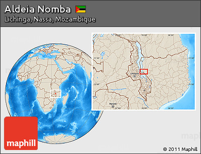 Shaded Relief Location Map of Aldeia Nomba