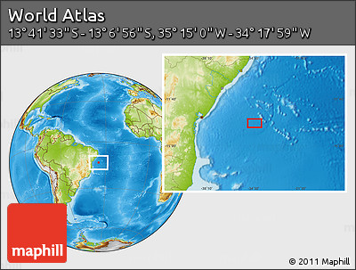 Physical Location Map of the Area around 13° 24' 15" S, 34° 46' 29" W