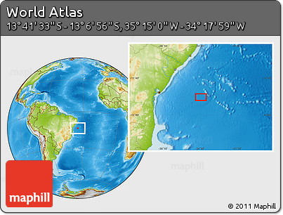 Physical Location Map of the Area around 13° 24' 15" S, 34° 46' 29" W