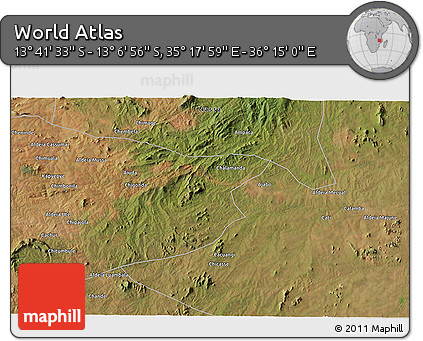 Satellite 3D Map of the Area around 13° 24' 15" S, 35° 46' 29" E