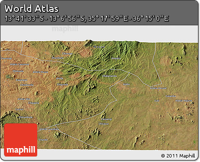 Satellite 3D Map of the Area around 13° 24' 15" S, 35° 46' 29" E