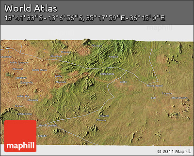 Satellite 3D Map of the Area around 13° 24' 15" S, 35° 46' 29" E
