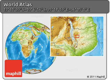 Physical Location Map of the Area around 13° 24' 15" S, 35° 46' 29" E